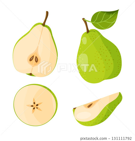 Pear illustrations set. Hand drawn food clipart, flat style 131111792