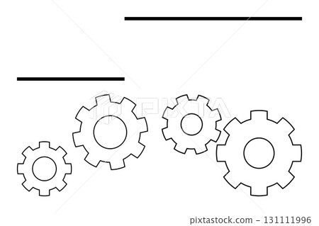 Three interlocking gears of different sizes in a diagonal alignment beneath two horizontal lines. Ideal for business, engineering, teamwork, collaboration, processes, efficiency, organization. Line Three interlocking gears of different sizes in a diagonal alignment beneath two horizontal lines. Ideal for business, engineering, teamwork, collaboration, processes, efficiency, organization. Line 131111996