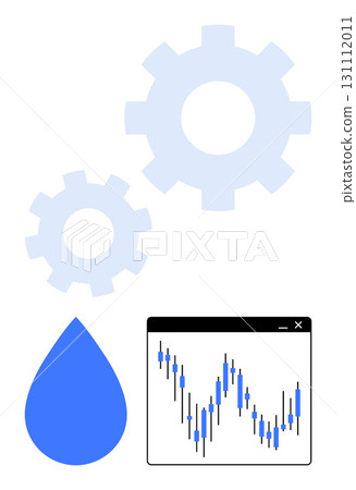 Gears, water droplet, financial chart with candlesticks. Ideal for technology, engineering, industrial design, environmental sustainability, market analysis, financial growth mechanical processes Gears, water droplet, financial chart with candlesticks. Ideal for technology, engineering, industrial design, environmental sustainability, market analysis, financial growth mechanical processes 131112011