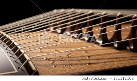 Water Droplets on gayageum Strings Close-up Detail Water Droplets on gayageum Strings Close-up Detail 131112168