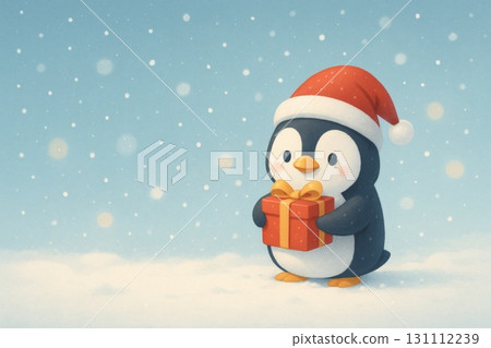 戴著聖誕帽、拿著禮物的可愛企鵝 戴著聖誕帽、拿著禮物的可愛企鵝 131112239