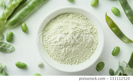 Green bean flour on white ceramic bowl gluten free healthy ingredient Green bean flour on white ceramic bowl gluten free healthy ingredient 131112520