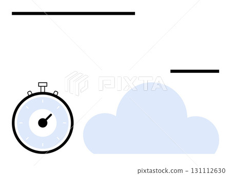 Stopwatch cloud and minimalist lines. Ideal for themes thumbs up time management, minimalism, tranquility, productivity, simplicity, modern design, digital concepts. Line metaphor 131112630