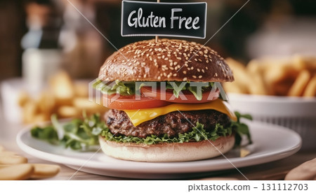 Gluten free from oat flour burger sesame bun bread with beef for simple food 131112703