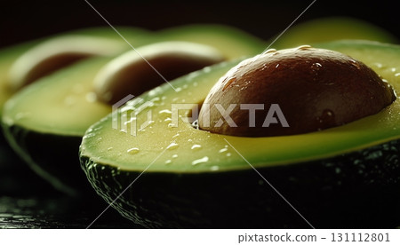 Closeup avocado slice green fruit with freshness 131112801