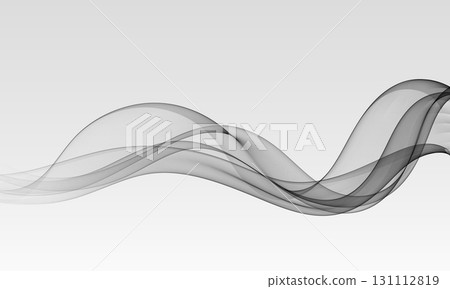 Flow of fluid abstract grey wave with smooth transparent layers on light gradient background. 131112819