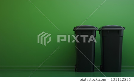 Plastic waste garbage container for recycle un organic on green wall 131112835