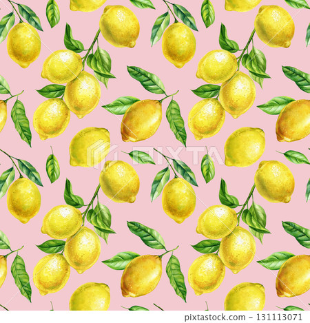 Yellow lemons with green leaves watercolor seamless pattern citrus fruit healthy fresh summer food design Yellow lemons with green leaves watercolor seamless pattern citrus fruit healthy fresh summer food design 131113071