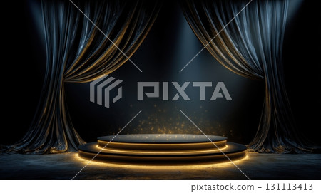 Elegant Black Velvet Curtain Backdrop for Empty Stage Presentation 131113413