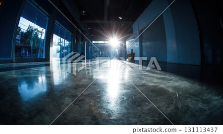 Glossy Modern Cement Floor with Illuminated Space and Shadows Glossy Modern Cement Floor with Illuminated Space and Shadows 131113437
