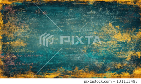 Sunlit Chalkboard Texture with Rough Dark Background and Colorful Accents 131113485