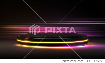 Abstract Black Round Podium for Cosmetics Display with Glow Effects 131113572