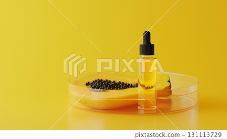 Bottle papaya oil extract on glassware natural ingredient top of view 131113729