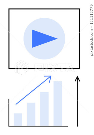 Play button symbol ascending bar chart upward arrows. Ideal for business growth, digital media, marketing strategies, innovation, technology, video content, success. Line metaphor Play button symbol ascending bar chart upward arrows. Ideal for business growth, digital media, marketing strategies, innovation, technology, video content, success. Line metaphor 131113779