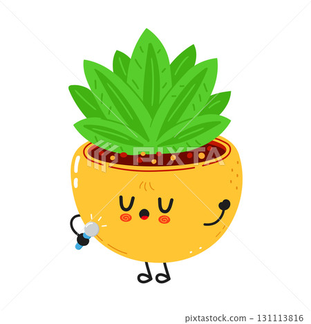 Cute succulent potted plant character singing karaoke Cute succulent potted plant character singing karaoke 131113816