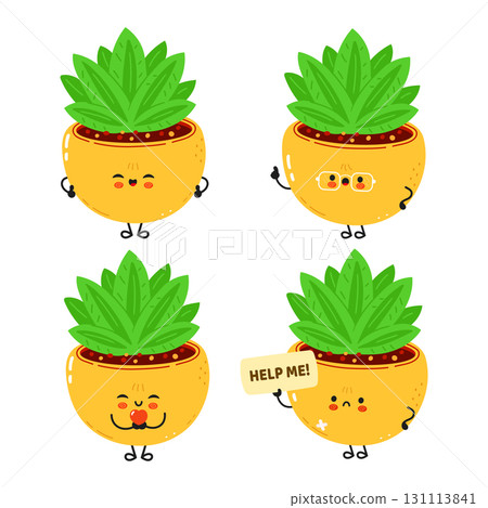 Cute cartoon succulent plants with different expressions Cute cartoon succulent plants with different expressions 131113841