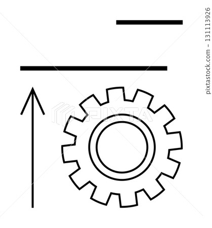 Gear with upward arrow below two horizontal lines. Ideal for engineering, development, optimization, progress, technology efficiency success. Line metaphor. Line metaphor. Simple line icons Gear with upward arrow below two horizontal lines. Ideal for engineering, development, optimization, progress, technology efficiency success. Line metaphor. Line metaphor. Simple line icons 131113926