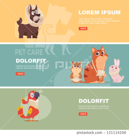 Vet clinic. pets care banners medical conceptual pictures with damaged animals paws Vet clinic. pets care banners medical conceptual pictures with damaged animals paws 131114208