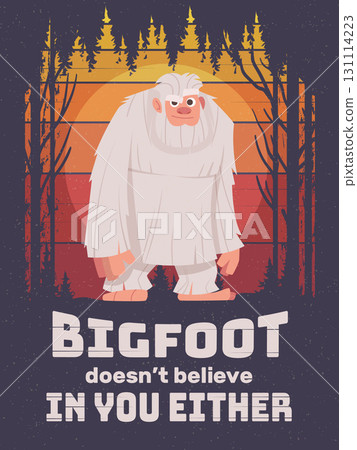 Bigfoot poster. retro placard with cute fantasy big animal Bigfoot poster. retro placard with cute fantasy big animal 131114223