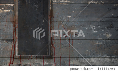 View of an old wooden window on the grungy wall with splatters of blood drops, blood splashes, or blood spots. Mockup or Copy space. Halloween wallpaper or background View of an old wooden window on the grungy wall with splatters of blood drops, blood splashes, or blood spots. Mockup or Copy space. Halloween wallpaper or background 131114264