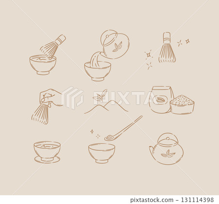 Matcha tea symbols beige color 131114398