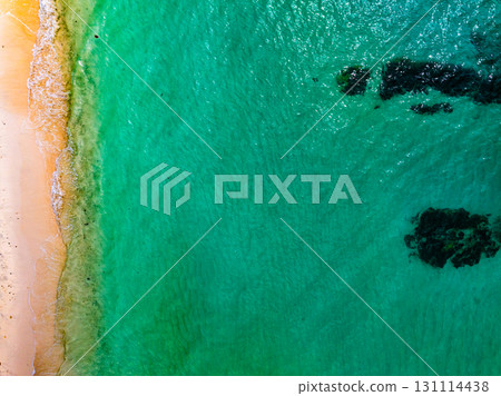 Top view sea surface beach sand background Top view sea surface beach sand background 131114438