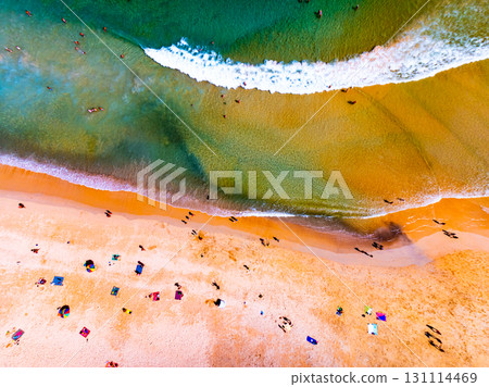 Top view sea surface beach sand background 131114469