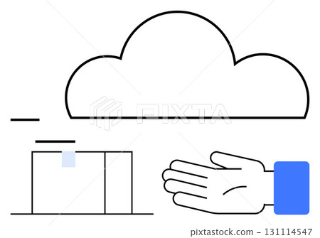 Cloud, package, hand signify digital storage, online data management, secure delivery, services, support. Ideal for technology, cloud storage logistics service industry secure transactions 131114547