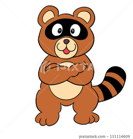Frontal illustration of a raccoon with its arms crossed Frontal illustration of a raccoon with its arms crossed 131114609