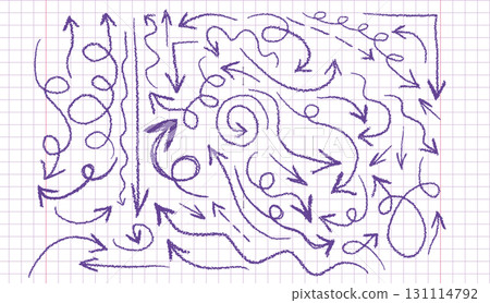 Handmade set Arrows drawn with a pen on a piece of paper in a box. hand drawn. Not AI, Vector illustration 131114792