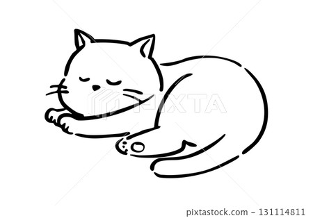 A simple line drawing of a cat sleeping curled up 131114811