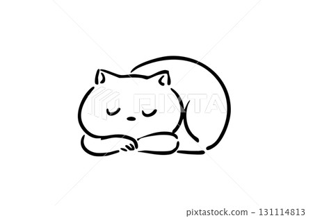 Line drawing illustration of a chubby cat sleeping Line drawing illustration of a chubby cat sleeping 131114813