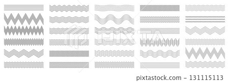 Corrugated Wave. Waves line set. Isolated zigzag, Wave ornament pattern, dashed, dotted, horizontal underline, wavy, billowy, thin line background. Vector illustration. Not AI. Corrugated Wave. Waves line set. Isolated zigzag, Wave ornament pattern, dashed, dotted, horizontal underline, wavy, billowy, thin line background. Vector illustration. Not AI. 131115113