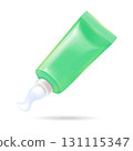 Green toothpaste tube with a white cap on a white background 131115347