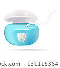 A blue container filled with dental floss that has an image of a tooth on it 131115364