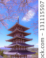 Cherry blossoms blooming in the sky and a five-story pagoda 131115507
