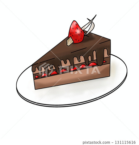 Illustration of a strawberry chocolate cake on a plate Illustration of a strawberry chocolate cake on a plate 131115616