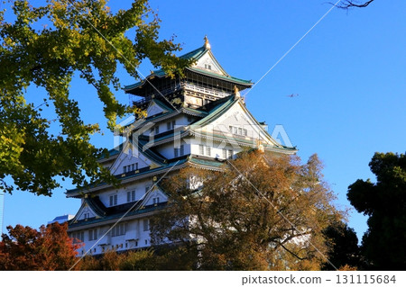 The castle tower shining against the autumn sky 131115684