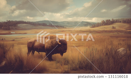 American buffalo standing on a prairie American buffalo standing on a prairie 131116018