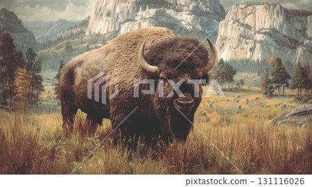 American buffalo standing on a prairie 131116026