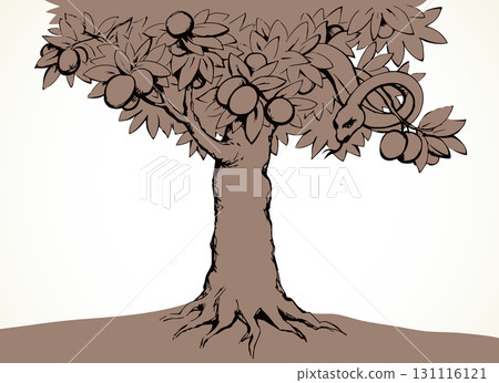 Serpent on the tree. Knowledge of good and evil. Vector drawing Serpent on the tree. Knowledge of good and evil. Vector drawing 131116121
