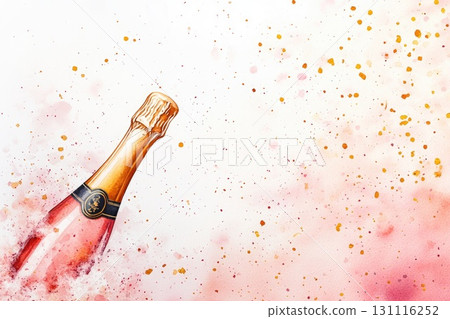 Watercolor champagne bottle with festive background 131116252