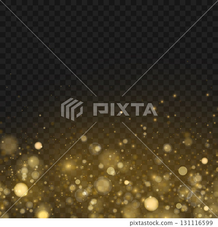 Luxury golden glitter explosion and sparkling dust cloud overlay. Vector 131116599