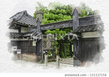 Watercolor painting of Temple Town, Myoryuji Temple, Ninja Temple, Kanazawa City, Ishikawa Prefecture 131117158