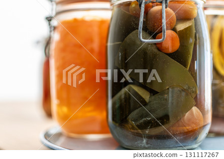 Jars of food, fruit and vegetables, sterilized or fermented 131117267