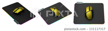 Set of wireless gaming computer mouse on pad isolated on white background 131117317