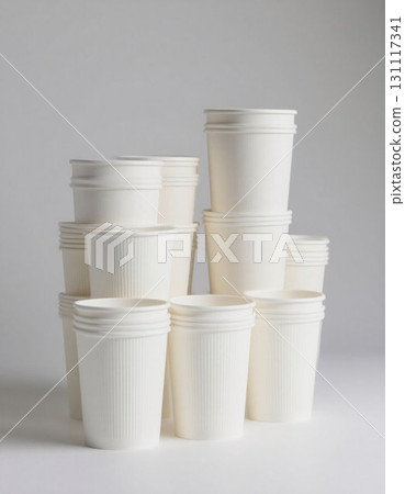 white disposable cups on a white background white disposable cups on a white background 131117341