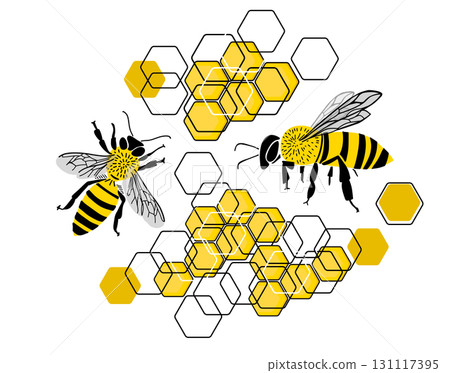 Bees and honeycombs, Bee Kids Vector, Honey Bee Vector, Bee Cartoon Image. hand drawn. Not AI, Vector illustration 131117395