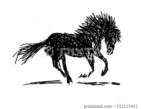 Horse with monochrome pencils. New Year 2026 . hand drawn. Not AI, Vector illustration 131117421