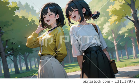 A girl walking in the park 131117972